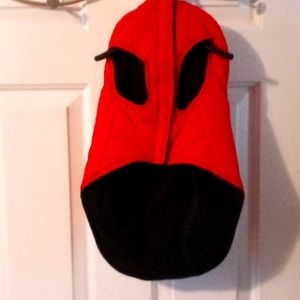 American Kennel Club size L Bright Red w/Silver reflecting stripes and hood